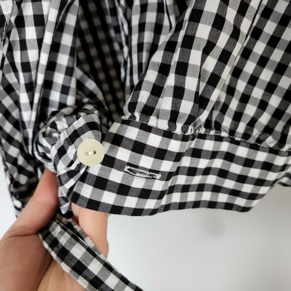 Madewell | Black and White Gingham Short Sleeve Wrap Top with Tie Waist, Size S - Picture 8 of 11